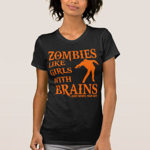 ZOMBIES MÖGEN MÄDCHEN MIT GEHIRN-ORANGE LOGO-SHI T-Shirt