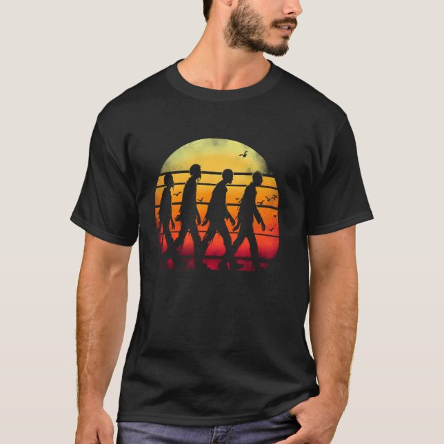 Zombies Retro Sunset - Creepy Zombie Halloween Lov T-Shirt (Vorderseite)