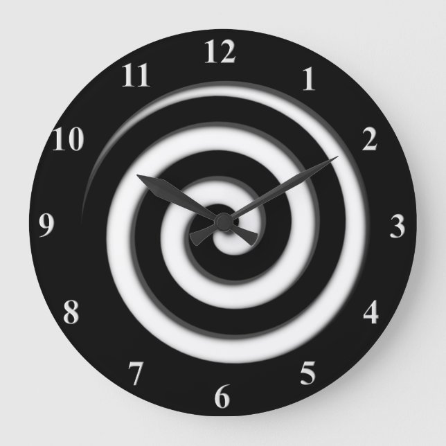 Zone Out Black Spiral Hypno Wall Clock Große Wanduhr (Vorderseite)