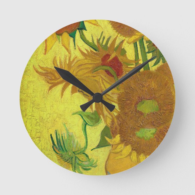 Zonnebloemen (Van Gogh) Runde Wanduhr (Vorderseite)