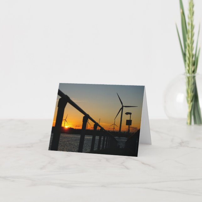 Zonsondergang met windmolen, Rustgevend relaxt. Dankeskarte (Vorderseite)
