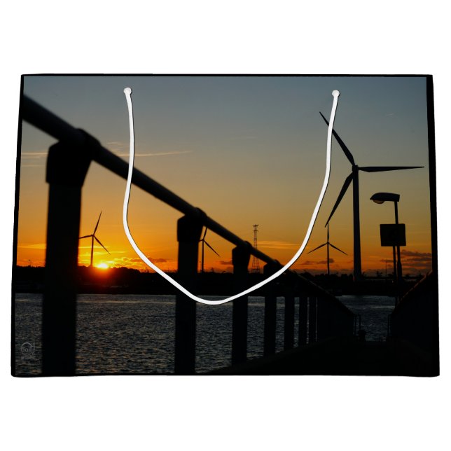 Zonsondergang met windmolen, Rustgevend relaxt. Große Geschenktüte (Vorderseite)