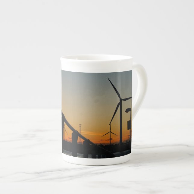 Zonsondergang met windmolen, Rustgevend relaxt. Prozellantasse (Vorderseite Rechts)