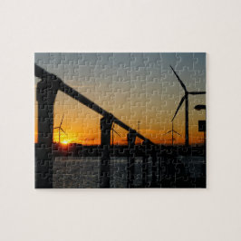 Zonsondergang met windmolen, Rustgevend relaxt. Puzzle