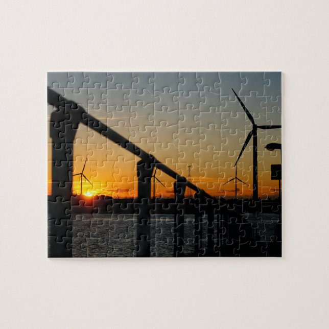 Zonsondergang met windmolen, Rustgevend relaxt. Puzzle (Horizontal)