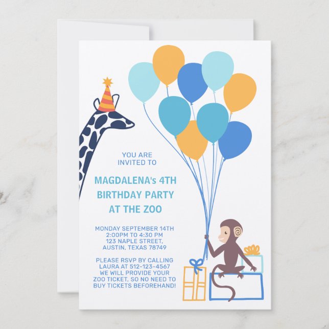 Zoo Animal Birthday Invite Einladung (Vorderseite)