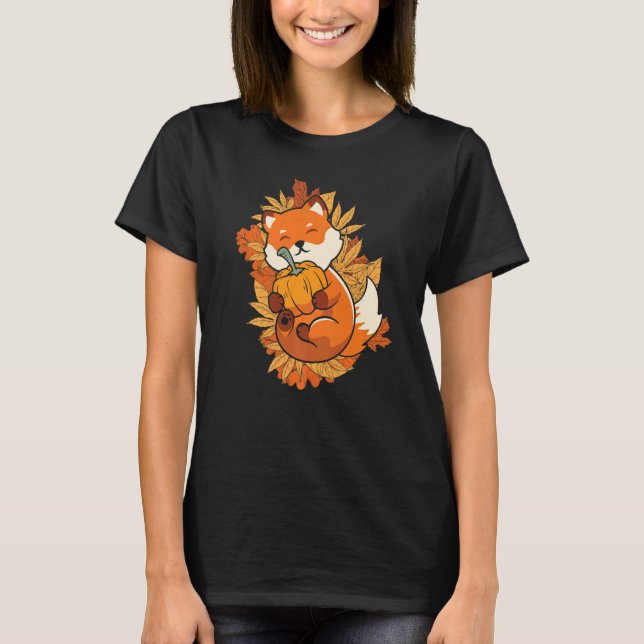 Zoo Animal Fox Autumn Falling Leaves Forest Animal T-Shirt (Vorderseite)
