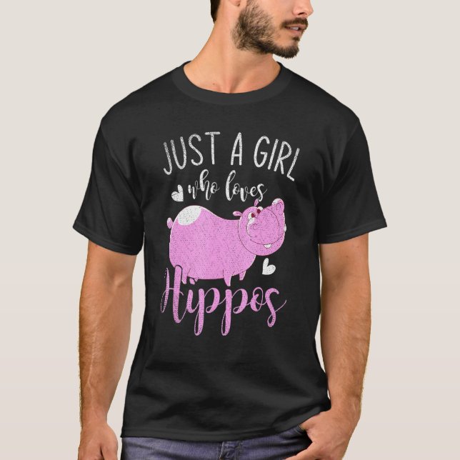 Zoo Animal Lover Women Just a Girl Liebe Hippo T-Shirt (Vorderseite)