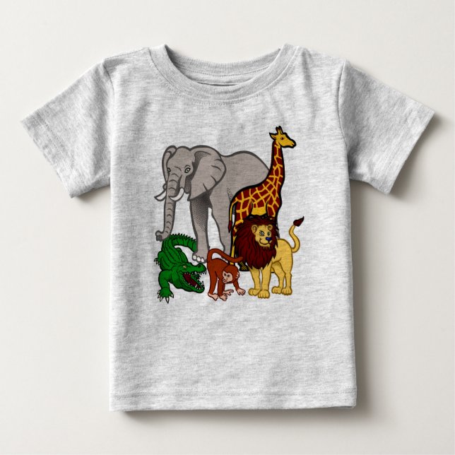 Zoo Animal Monkey Giraffe Lion Elephant Crock Baby T-shirt (Vorderseite)