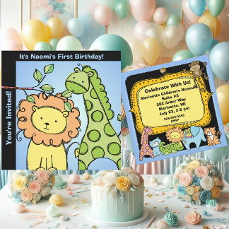 Zoo Animals Giraffe Lion Geburtstag Custom Einladu Einladung