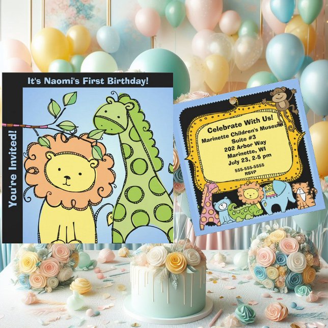 Zoo Animals Giraffe Lion Geburtstag Custom Einladu Einladung (Von Creator hochgeladen)