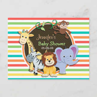 Zoo Animals Kinderdusche, Helle Regenbogenstreifen Einladungspostkarte