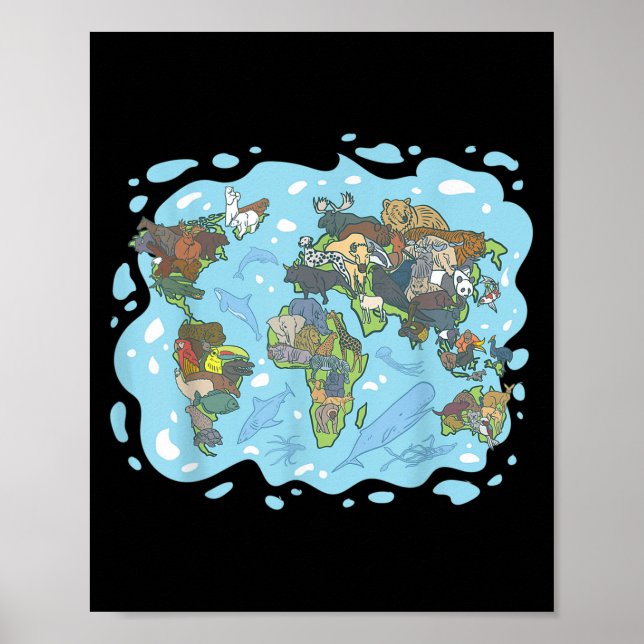 Zoo Animals World Map Planet Erde Ökosystem Poster (Vorne)