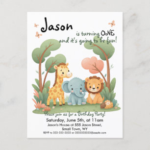 Zoo Birthday Einladung Postkarte