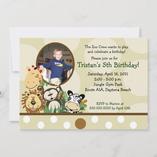Zoo Crew Jungle *FOTO* Geburtstag - TAN Einladung (Vorderseite)