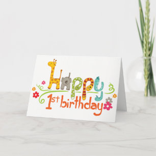 Zoo Happy First Birthday Card Karte