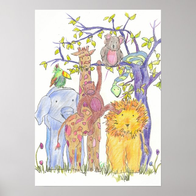 Zoo Jungle Animals Kinderspielplatz Art Poster (Vorne)