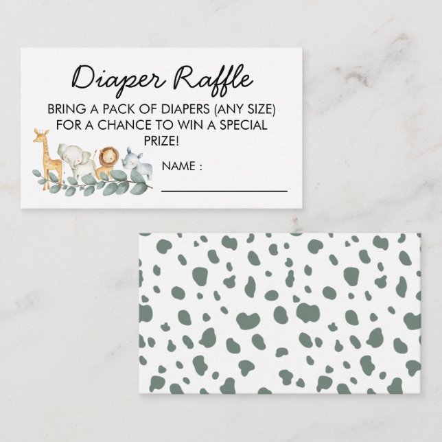 Zoo Theme Baby Showdiaper Raffle Ticket Begleitkarte (Vorne/Hinten)