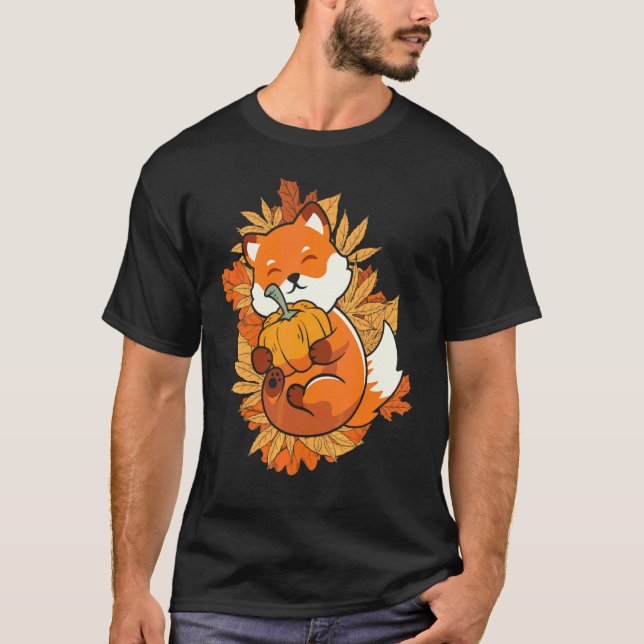Zoo-Tier Fuchs Herbst Fallende Blätter Waldtier T-Shirt (Vorderseite)