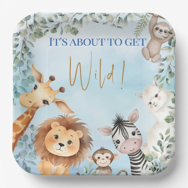 Zoo-Tiere Baby Shower - Es Wird Wild! Pappteller (Vorderseite)