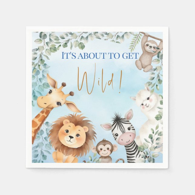 Zoo-Tiere Baby Shower - Es Wird Wild! Serviette (Vorderseite)
