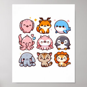 Zoo-Tiere Süße Cartoon-Aufkleber Poster