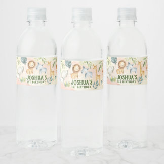 Zoo Wasserflasche-Label, Safari Wild One Label Wasserflaschenetikett