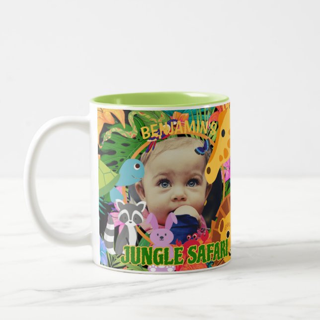 Zoo Wild Animal Jungle Safari Kindergeburtstag Zweifarbige Tasse (Links)