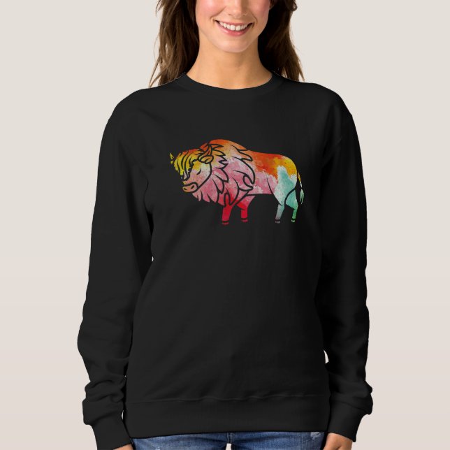 Zoo-Wildtier-Tier  Zoowärter Büffel Bison Farbe Sweatshirt (Vorderseite)