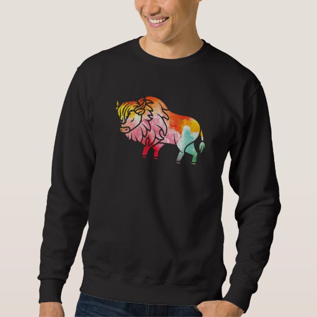 Zoo-Wildtier-Tier  Zoowärter Büffel Bison Farbe Sweatshirt (Vorderseite)