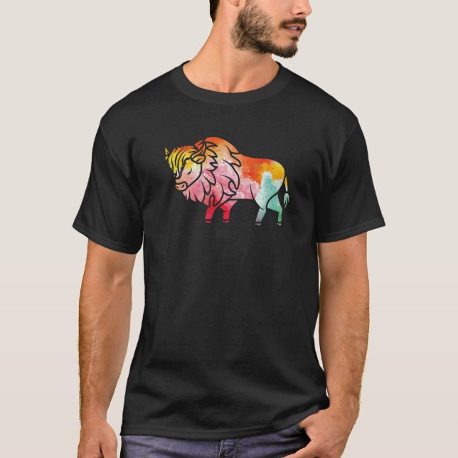 Zoo-Wildtier-Tier  Zoowärter Büffel Bison Farbe T-Shirt (Vorderseite)