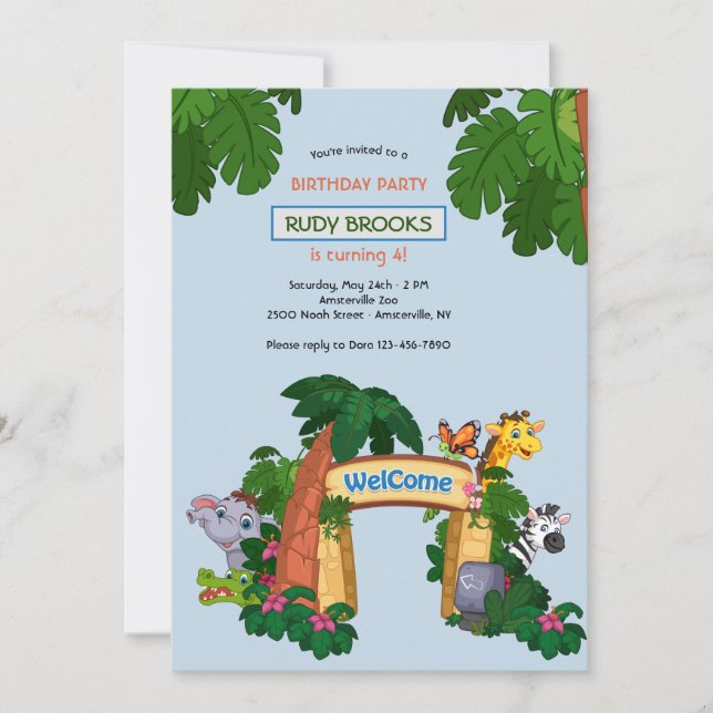 Zoo Willkommen Geburtstagsparty Einladung (Vorderseite)