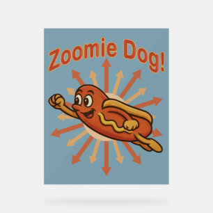 Zoomie Dog Flying Hot Dog Cartoon - Fun Retro Acrylschild