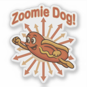 Zoomie Dog Flying Hot Dog Cartoon - Fun Retro Aufkleber