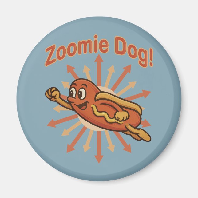 Zoomie Dog Flying Hot Dog Cartoon - Fun Retro Magnet (Vorne)