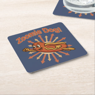 Zoomie Dog Flying Hot Dog Cartoon - Fun Retro Rechteckiger Pappuntersetzer