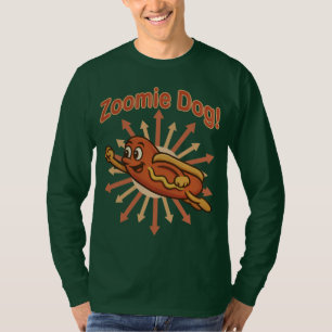 Zoomie Dog Flying Hot Dog Cartoon - Fun Retro T-Shirt