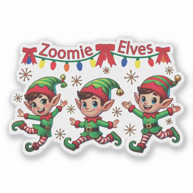 Zoomie Elves Weihnachten Aufkleber (Vorderseite)