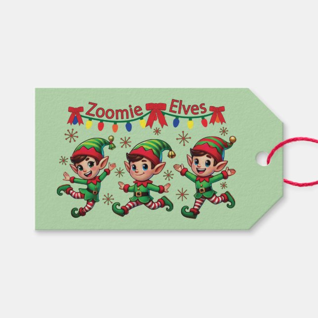 Zoomie Elves Weihnachten Geschenkanhänger (Vorderseite (Horizontal))