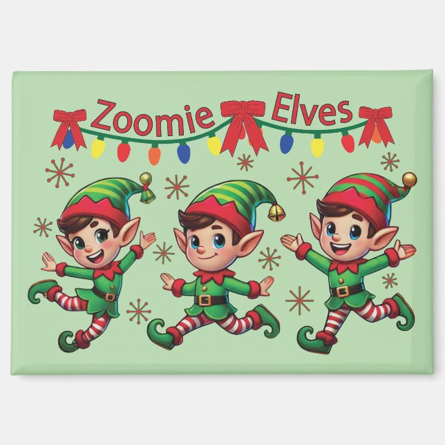 Zoomie Elves Weihnachten Magnet (Vorderseite)