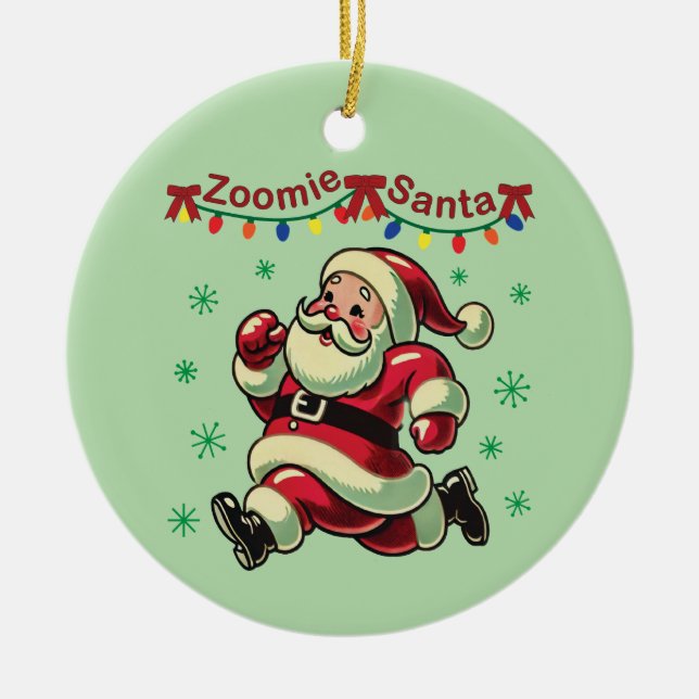 Zoomie Santa Christmas Keramik Ornament (Vorne)