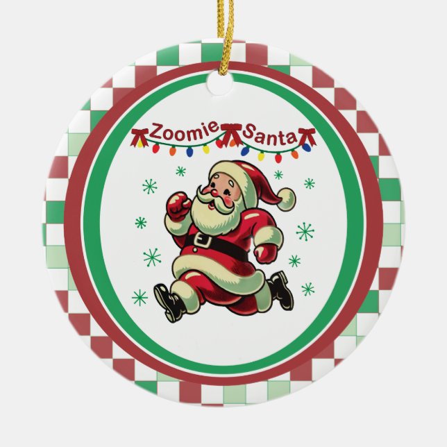 Zoomie Santa Christmas Keramik Ornament (Vorne)