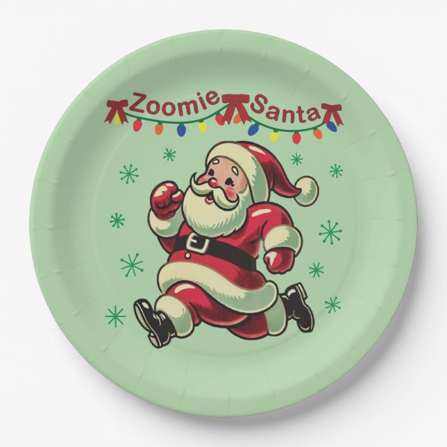 Zoomie Santa Christmas Pappteller (Vorderseite)