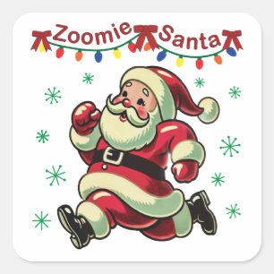 Zoomie Santa Christmas Quadratischer Aufkleber
