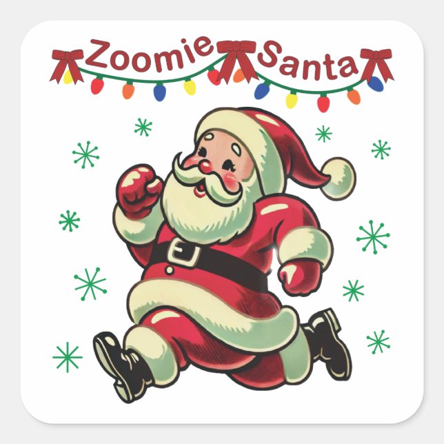 Zoomie Santa Christmas Quadratischer Aufkleber (Vorderseite)