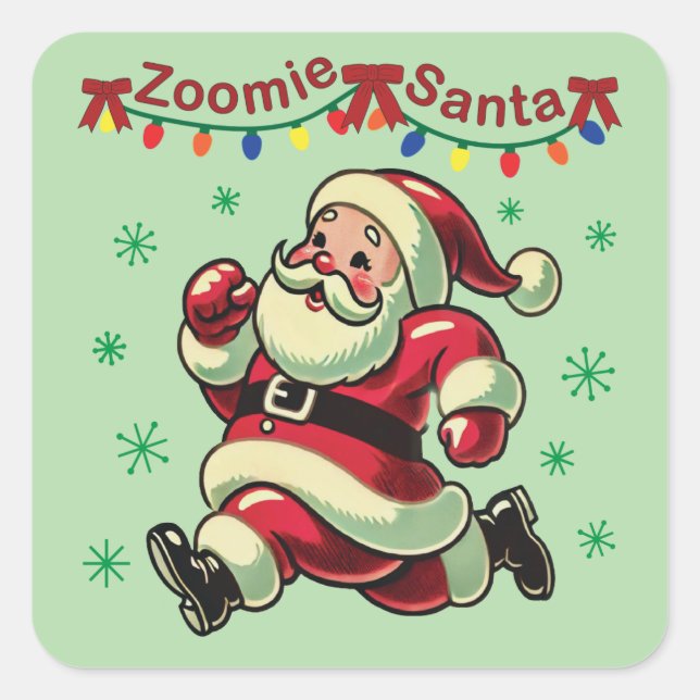 Zoomie Santa Christmas Quadratischer Aufkleber (Vorderseite)