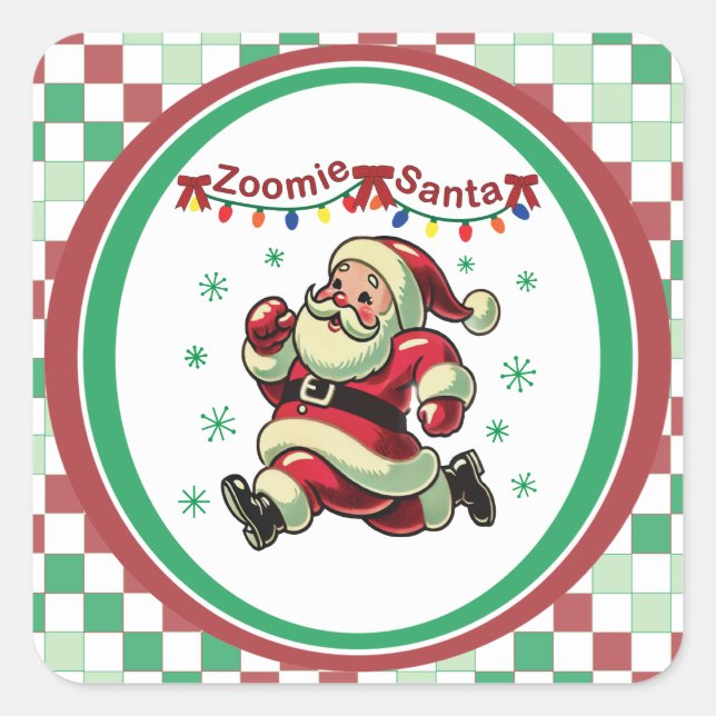 Zoomie Santa Christmas Quadratischer Aufkleber (Vorderseite)
