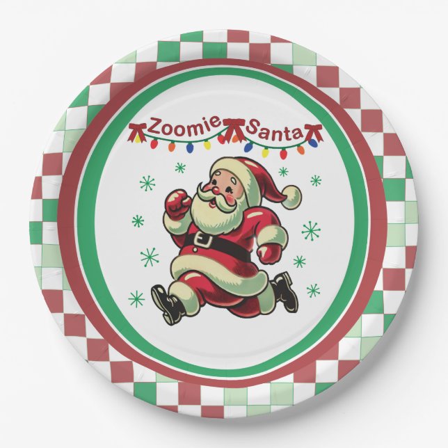 Zoomie Santa Weihnachten Pappteller (Vorderseite)