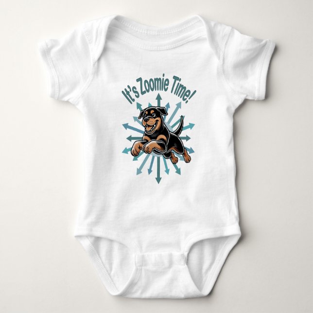 Zoomie Time Rottweiler Baby Strampler (Vorderseite)