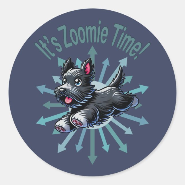 Zoomie Time Scottish Terrier Runder Aufkleber (Vorderseite)